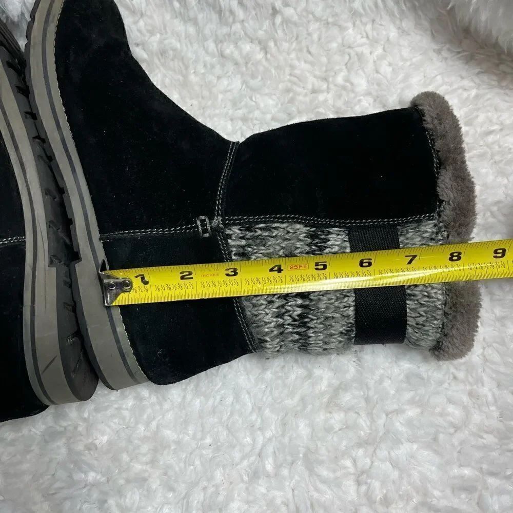 White Mountain black leather suede and gray knit boots faux fur lining size 8.5M - Picture 8 of 10